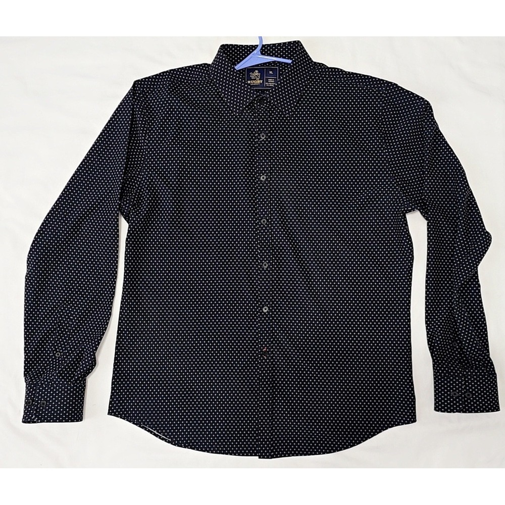 Rugby University Long Sleeve Men Shirt Size XL Black with Print Stretch